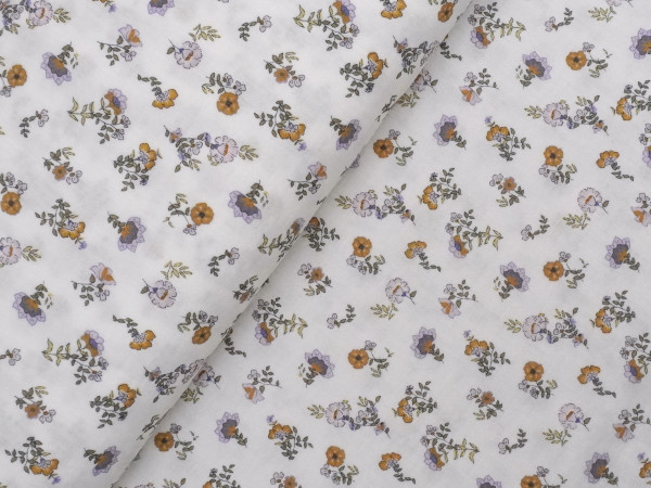 Double Gauze/Musselin Vintage Wildflower Flieder/Ocker/Olive