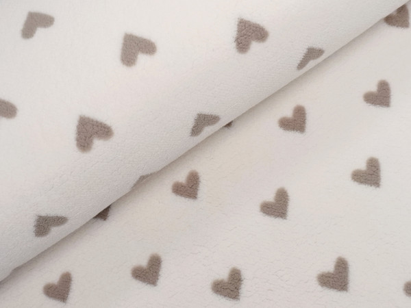 Super Soft Herzchen Teddystoff Creme