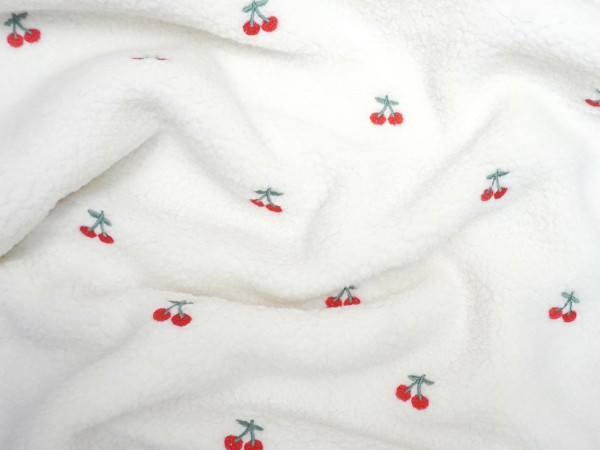 Super Soft Teddy Kirschen Stickung Creme