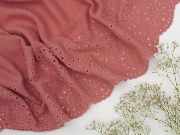 Double Gauze/Musselin Border Stickereibordüre Blush